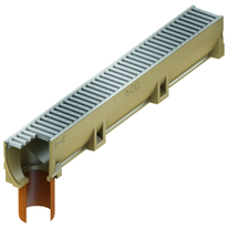 ACO Self® Euroline Entwässerungsrinne mit Stutzen und mit Stegrost für Linienentwässerung 1000mm Länge aus Polymerbeton