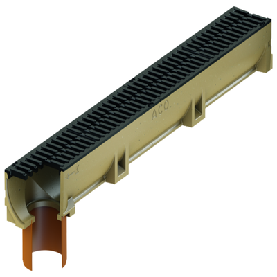 ACO Self® Euroline Entwässerungsrinne mit Stutzen und mit Gussrost für Linienentwässerung 1000mm Länge aus Polymerbeton